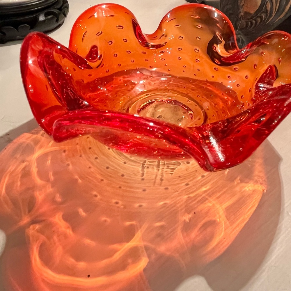 Retro Murano Art Glass Orange Ashtray